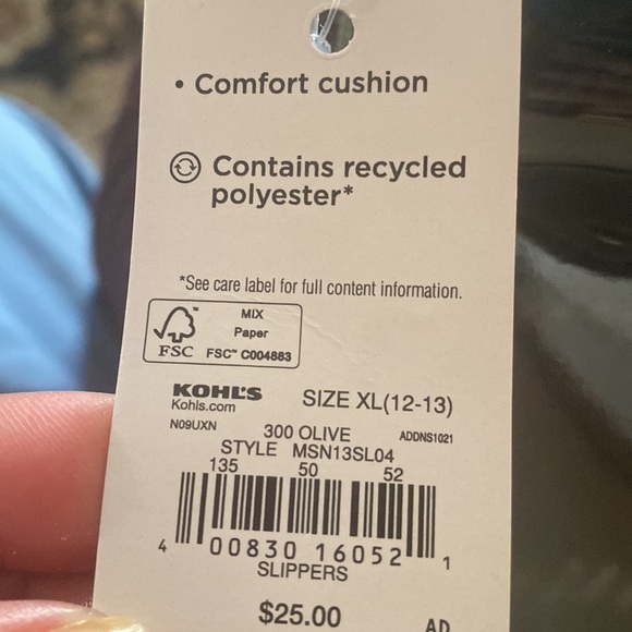 NWT Sonoma men moccasin slippers olive in color size XL (12-13) - Picture 4 of 6